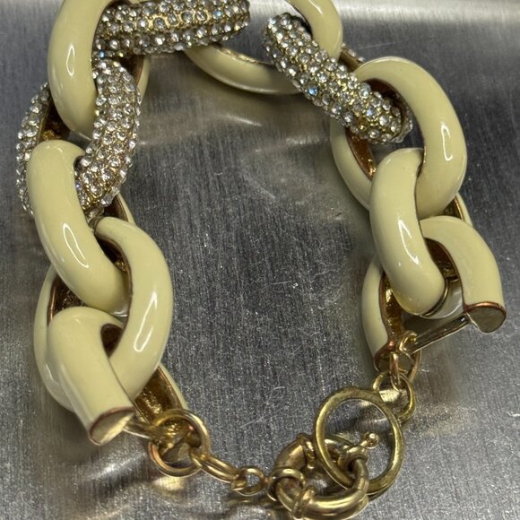 Early 2000s Bold Glam Bracelet | Chunky Gold Link Rhinestone Statement Piece Y2K - Picture 6 of 8